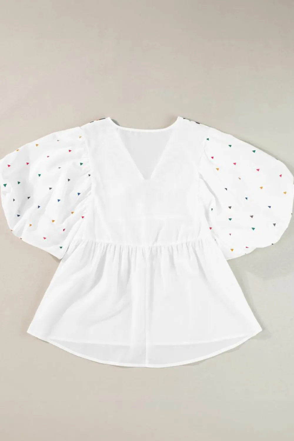 Best Dear-Lover Embroidered Puff Sleeve V Neck Blouse White