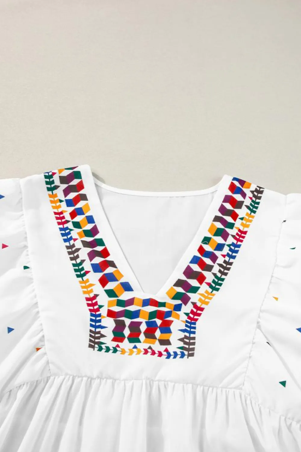 Best Dear-Lover Embroidered Puff Sleeve V Neck Blouse White