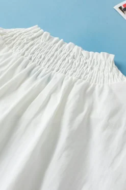 Hot Dear-Lover Embroidered Smocked Neck Puff Sleeve Top White