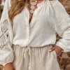 Sale Dear-Lover Embroidered Textured Buttoned Crew Neck Shirt White