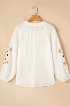 Sale Dear-Lover Embroidered Textured Buttoned Crew Neck Shirt White
