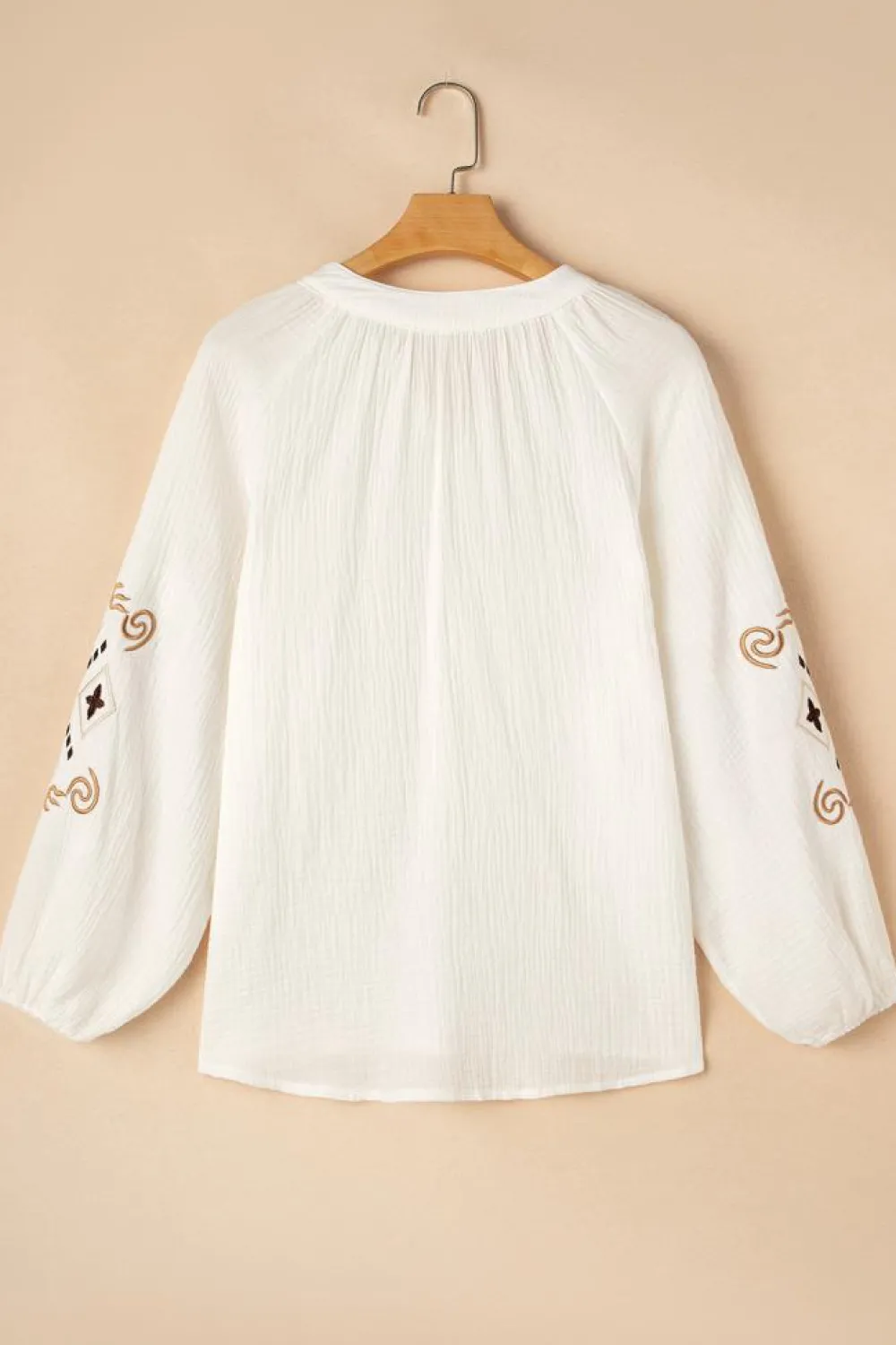 Sale Dear-Lover Embroidered Textured Buttoned Crew Neck Shirt White