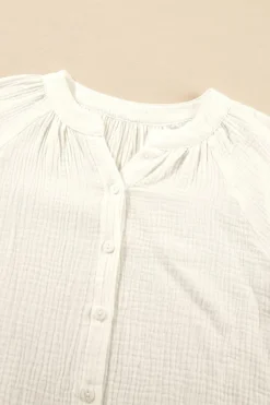 Sale Dear-Lover Embroidered Textured Buttoned Crew Neck Shirt White