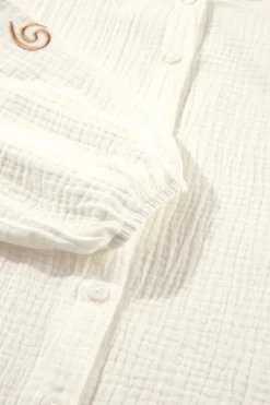 Sale Dear-Lover Embroidered Textured Buttoned Crew Neck Shirt White