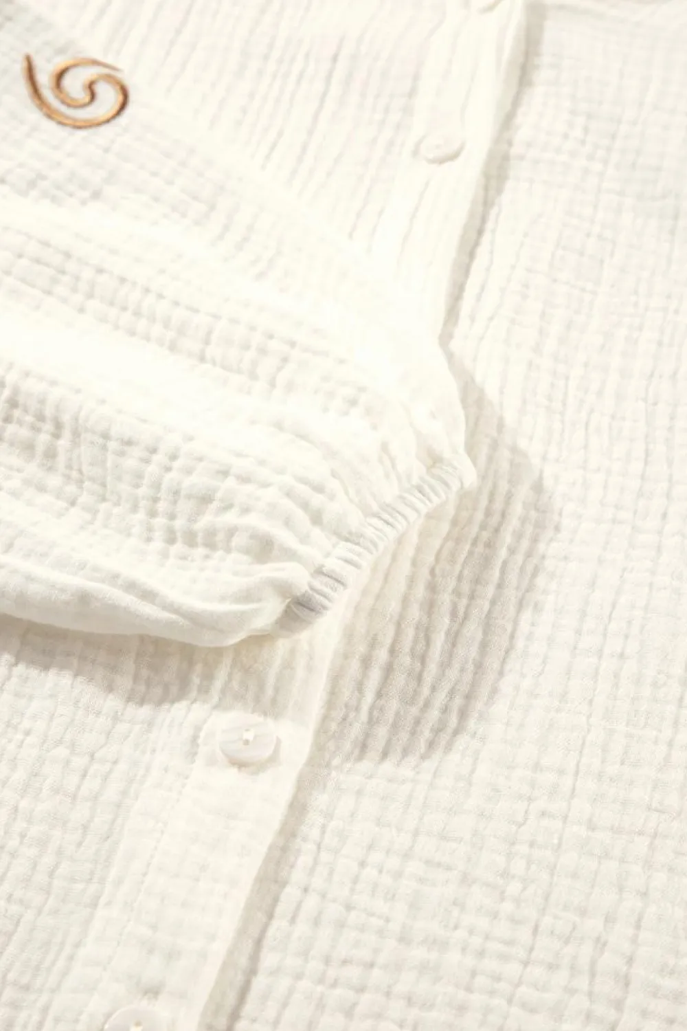 Sale Dear-Lover Embroidered Textured Buttoned Crew Neck Shirt White