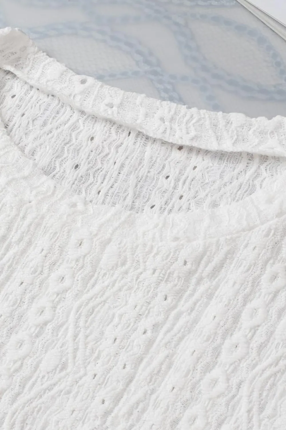 Sale Dear-Lover Eyelet Embroidery Scalloped Short Sleeve Top White