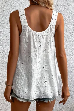 Sale Dear-Lover Eyelet Embroidery Tank Top White
