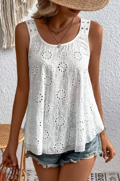 Sale Dear-Lover Eyelet Embroidery Tank Top White