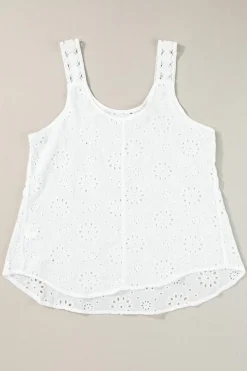 Sale Dear-Lover Eyelet Embroidery Tank Top White