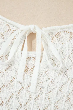 Clearance Dear-Lover Eyelet Knit Tied Back Short Sleeve Sweater White