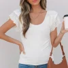 Hot Dear-Lover Eyelet Ruffle Sleeve Slim Fitted Top White