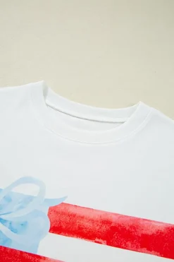 Online Dear-Lover Flag Bow Graphic Crewneck Tee White