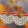 New Dear-Lover Flag Print Round Wooden Dangle Earrings White