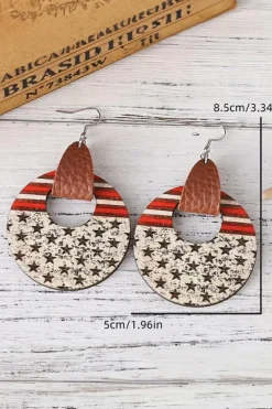 New Dear-Lover Flag Print Round Wooden Dangle Earrings White