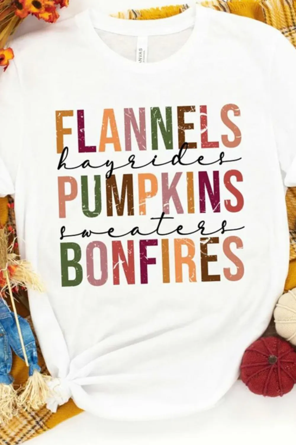 Outlet Dear-Lover FLANNELS PUMPKINS BONFIRES Crewneck Graphic Tee White