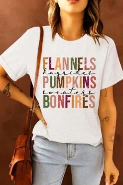 Outlet Dear-Lover FLANNELS PUMPKINS BONFIRES Crewneck Graphic Tee White