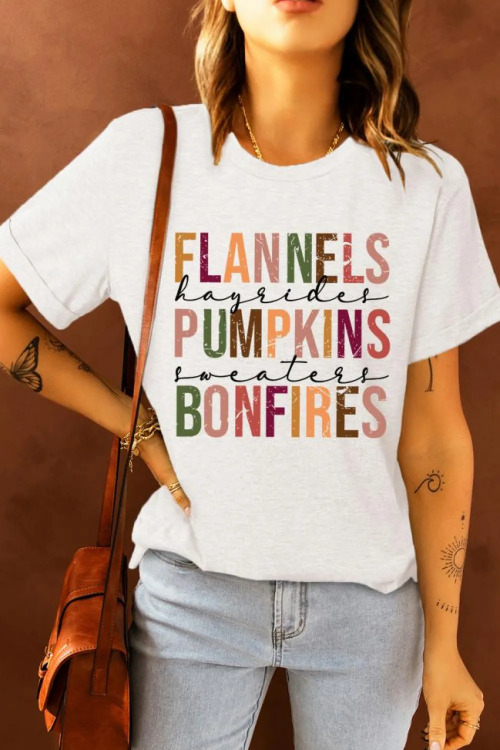 Outlet Dear-Lover FLANNELS PUMPKINS BONFIRES Crewneck Graphic Tee White