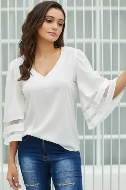 Best Dear-Lover Flare Sleeve V Neck Loose Blouse White