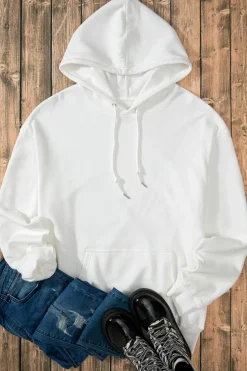 Discount Dear-Lover Fleece Lined Kangaroo Pocket Drawstring Chunky Hoodie White