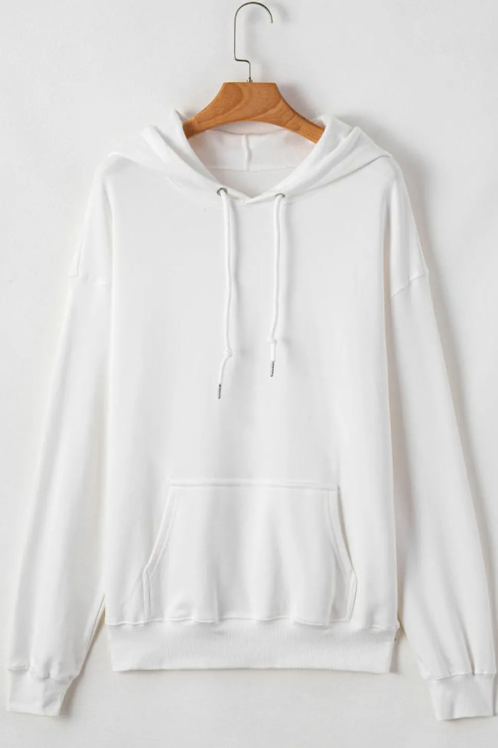 Discount Dear-Lover Fleece Lined Kangaroo Pocket Drawstring Chunky Hoodie White