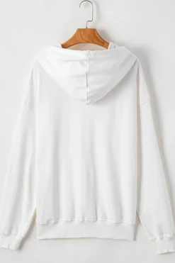 Discount Dear-Lover Fleece Lined Kangaroo Pocket Drawstring Chunky Hoodie White