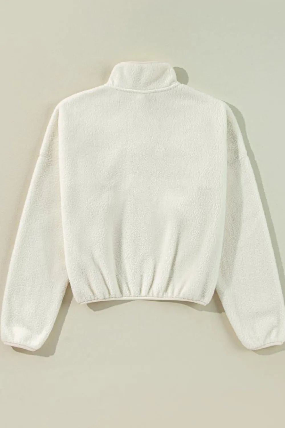 Sale Dear-Lover Fleece Placket Turn-down Collar Drop Shoulder Sweatshirt White