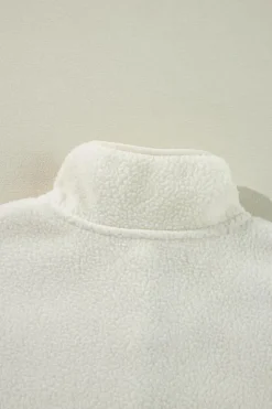 Sale Dear-Lover Fleece Placket Turn-down Collar Drop Shoulder Sweatshirt White
