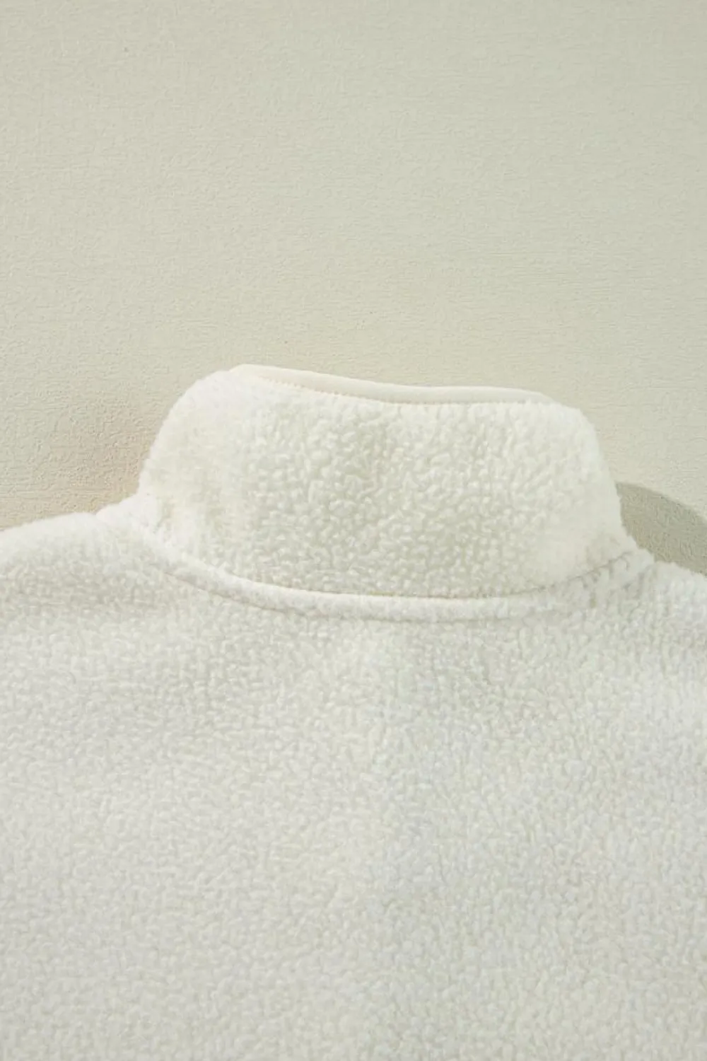 Sale Dear-Lover Fleece Placket Turn-down Collar Drop Shoulder Sweatshirt White