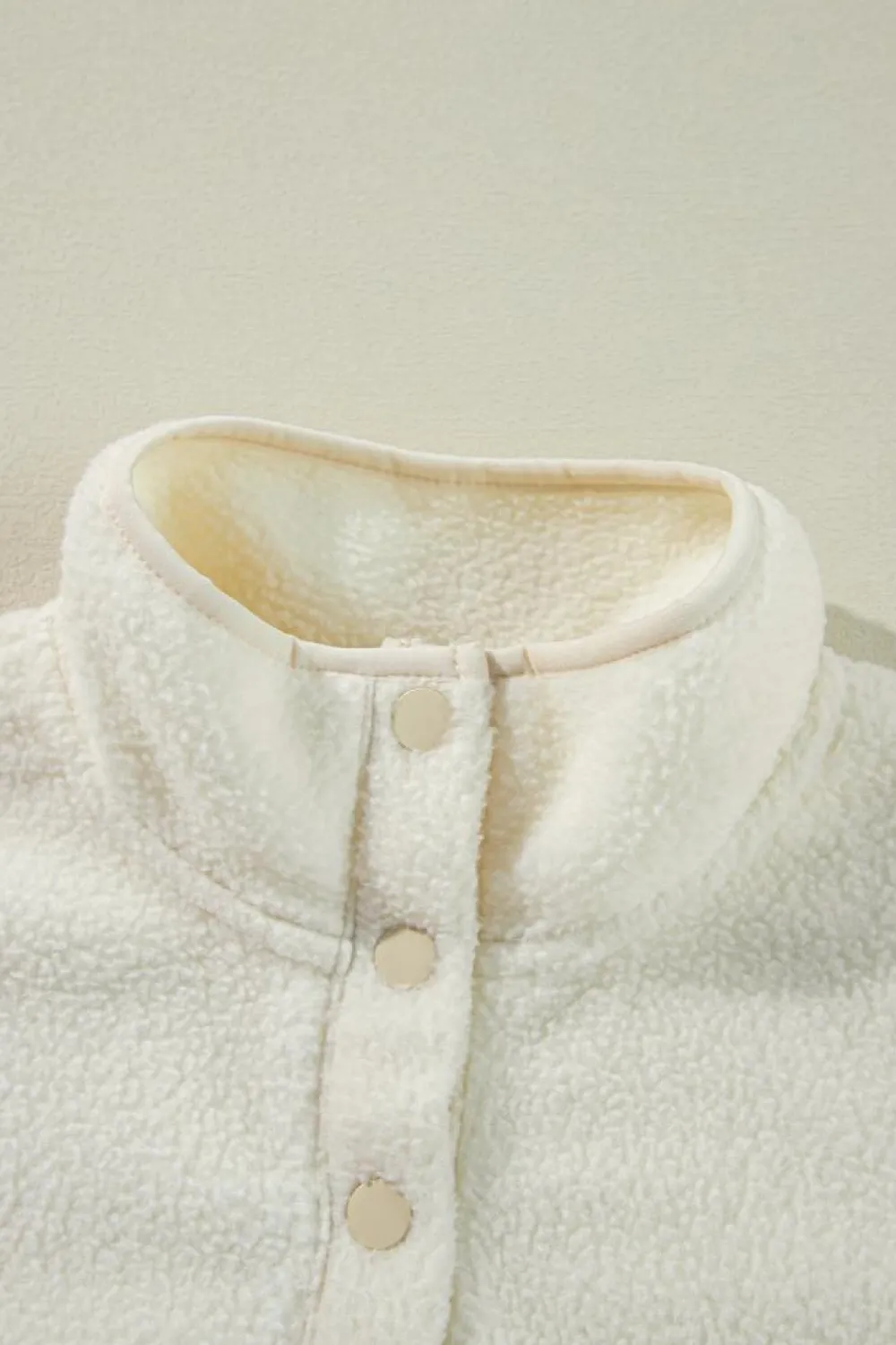 Sale Dear-Lover Fleece Placket Turn-down Collar Drop Shoulder Sweatshirt White