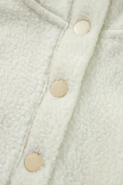 Sale Dear-Lover Fleece Placket Turn-down Collar Drop Shoulder Sweatshirt White