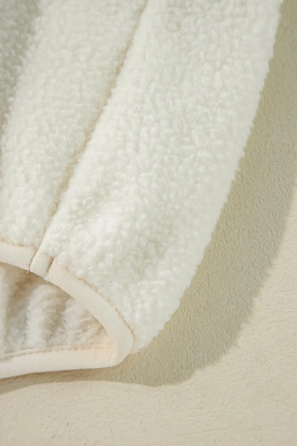 Sale Dear-Lover Fleece Placket Turn-down Collar Drop Shoulder Sweatshirt White