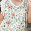 Sale Dear-Lover Floral Crinkle Gauze Lace Fringed Crochet Top White