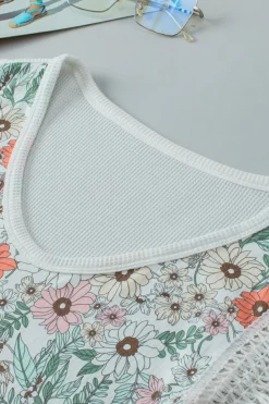 Sale Dear-Lover Floral Crinkle Gauze Lace Fringed Crochet Top White