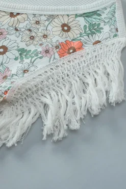 Sale Dear-Lover Floral Crinkle Gauze Lace Fringed Crochet Top White