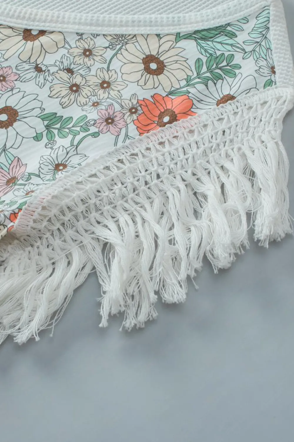 Sale Dear-Lover Floral Crinkle Gauze Lace Fringed Crochet Top White