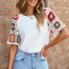 Sale Dear-Lover Floral Crochet Short Sleeve Top White