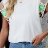 Hot Dear-Lover Floral Crochet Sleeve Crew Neck Top White