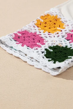 Sale Dear-Lover Floral Crochet Splicing Sleeve T Shirt Dress White
