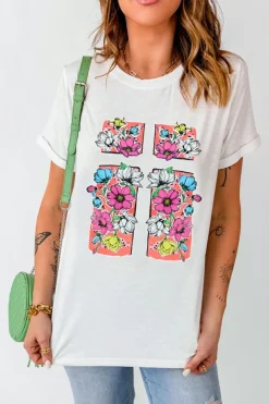 Outlet Dear-Lover Floral Crossed Graphic Easter Round Neck T Shirt White