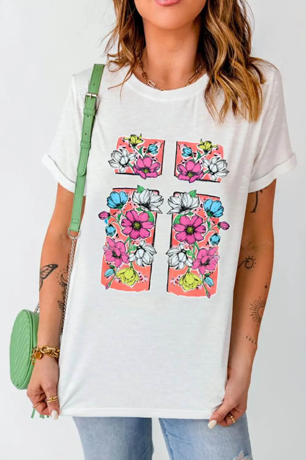Outlet Dear-Lover Floral Crossed Graphic Easter Round Neck T Shirt White