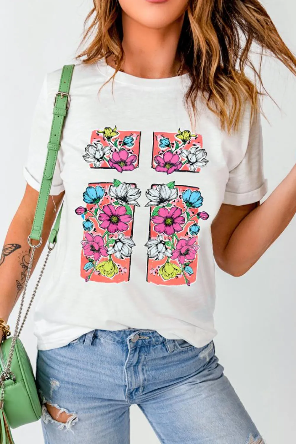 Outlet Dear-Lover Floral Crossed Graphic Easter Round Neck T Shirt White