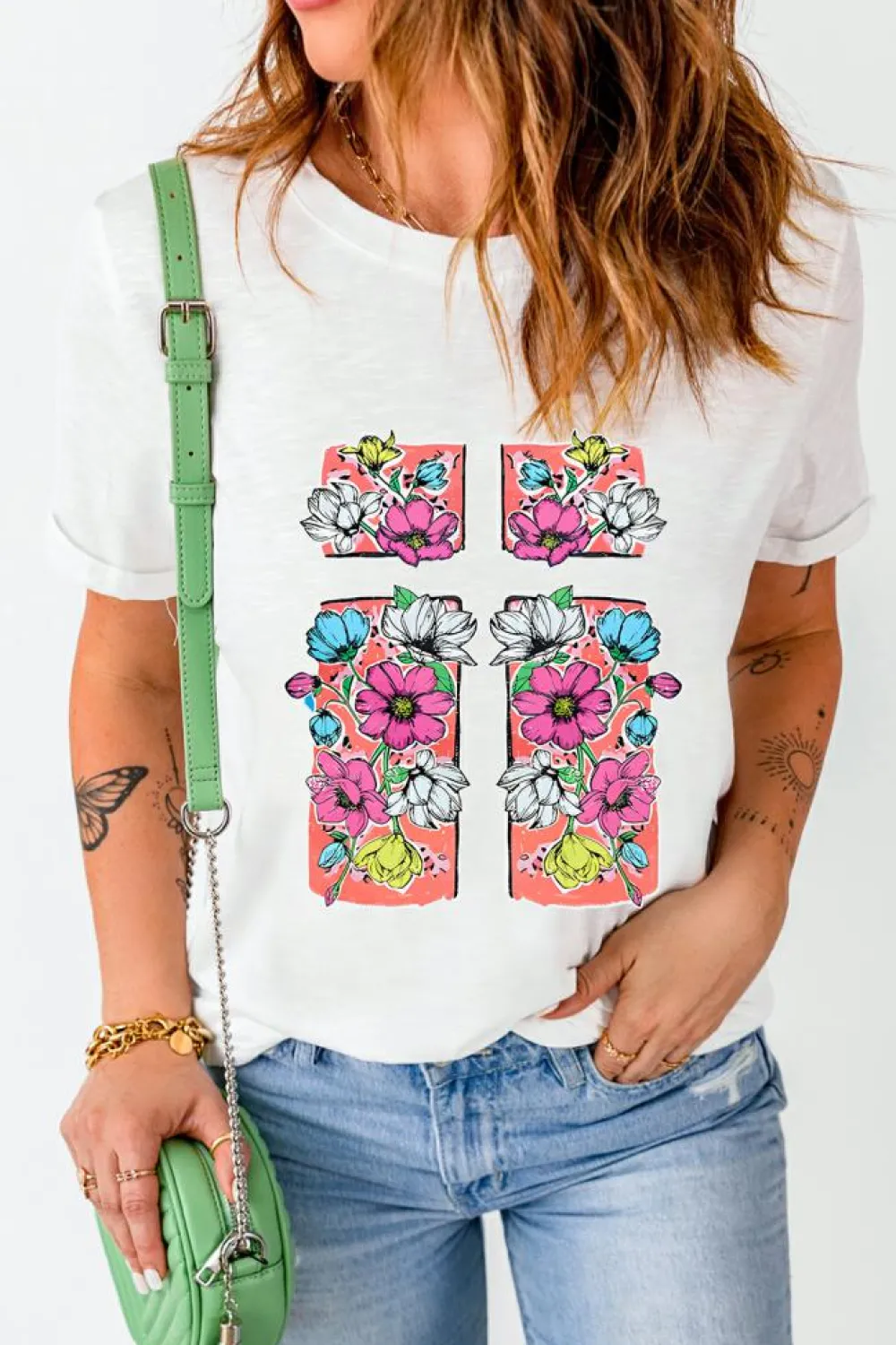 Outlet Dear-Lover Floral Crossed Graphic Easter Round Neck T Shirt White