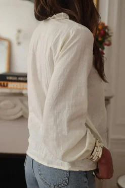 Best Dear-Lover Floral Embroidered Frilled V Neck Puff Sleeve Blouse White