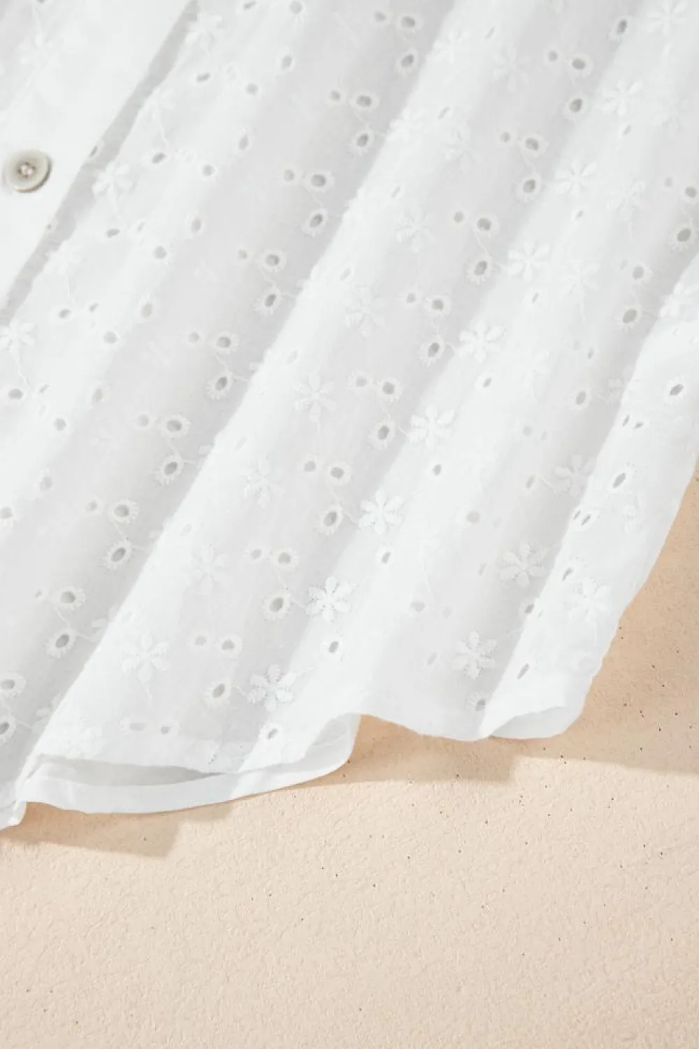 Best Dear-Lover Floral Embroidered Puff Sleeve Eyelet Patchwork Shirt White