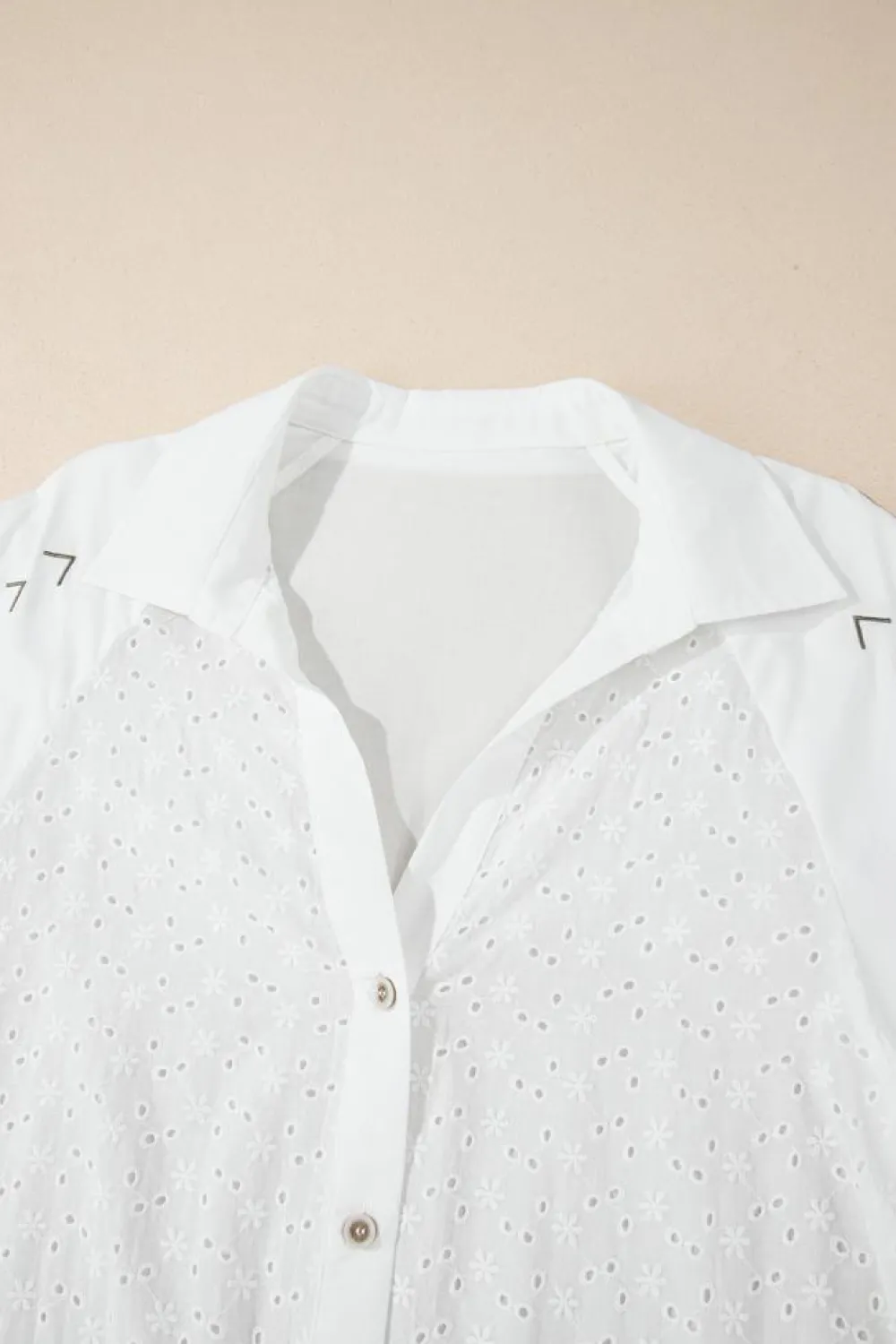 Best Dear-Lover Floral Embroidered Puff Sleeve Eyelet Patchwork Shirt White