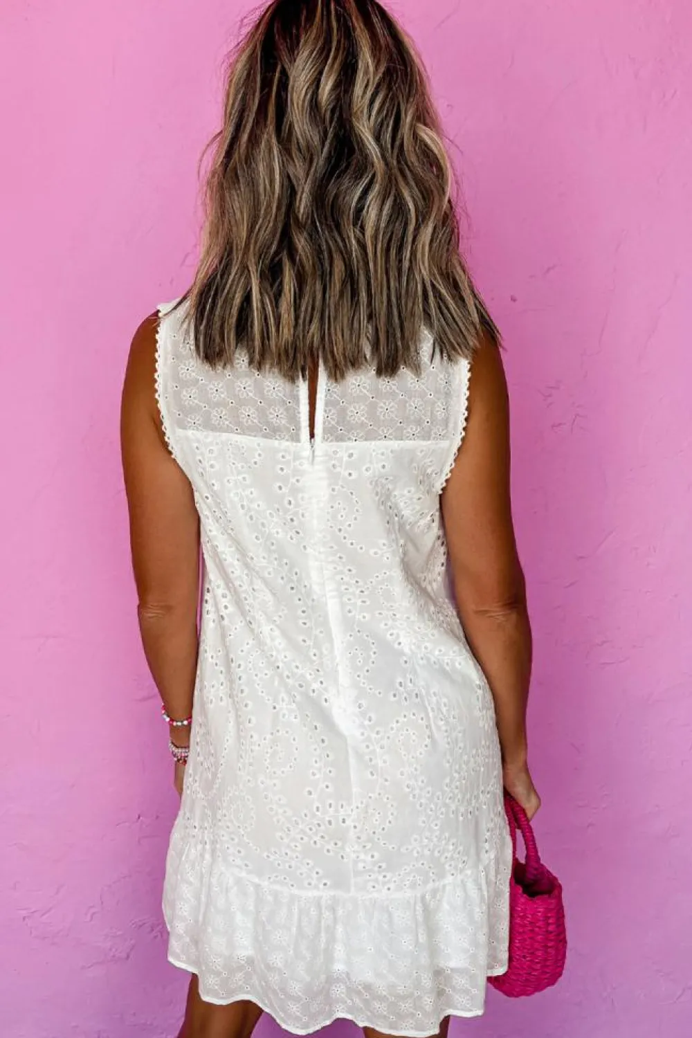 Discount Dear-Lover Floral Eyelet Embroidered Sleeveless Shift Dress White