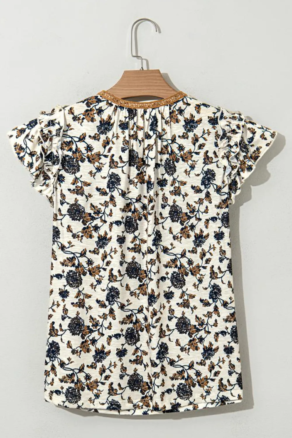 Sale Dear-Lover Floral Frilly Blouse with Lace Up White
