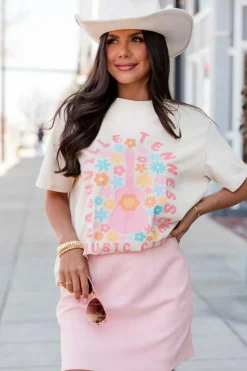 Discount Dear-Lover Floral Guitar NASHVILLE Slogan Graphic T Shirt White