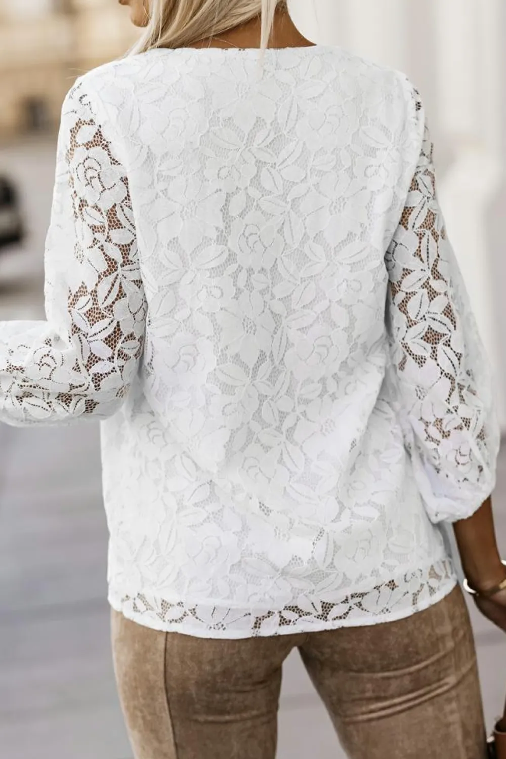New Dear-Lover Floral Lace Crochet Loose Fit V Neck Top White