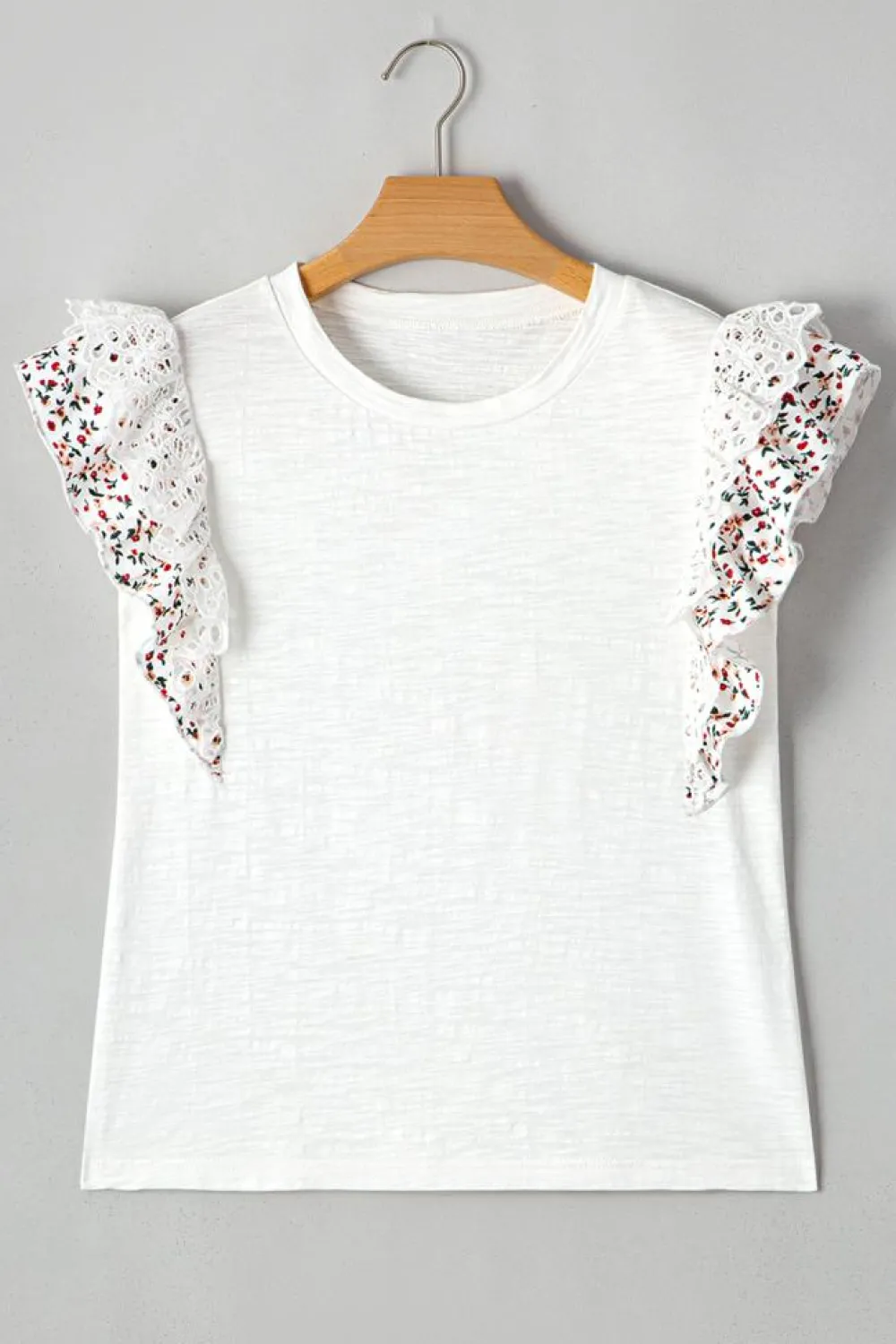 Online Dear-Lover Floral Lace Eyelet Patched Butterfly Sleeve Blouse White
